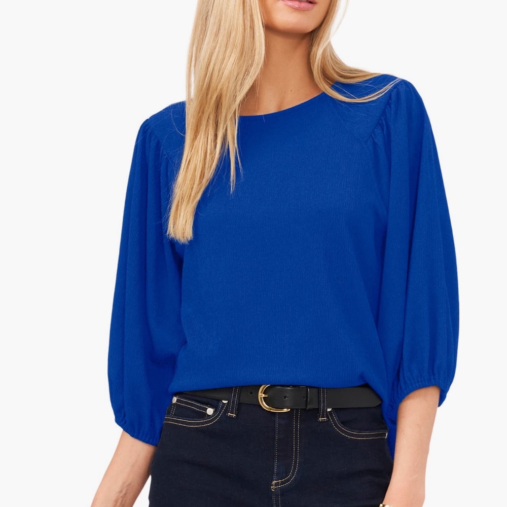 NWT’s.  Vince Kamuto Crinkled Top- 3/4 sleeve top.  Cobalt Blue. Sz Large